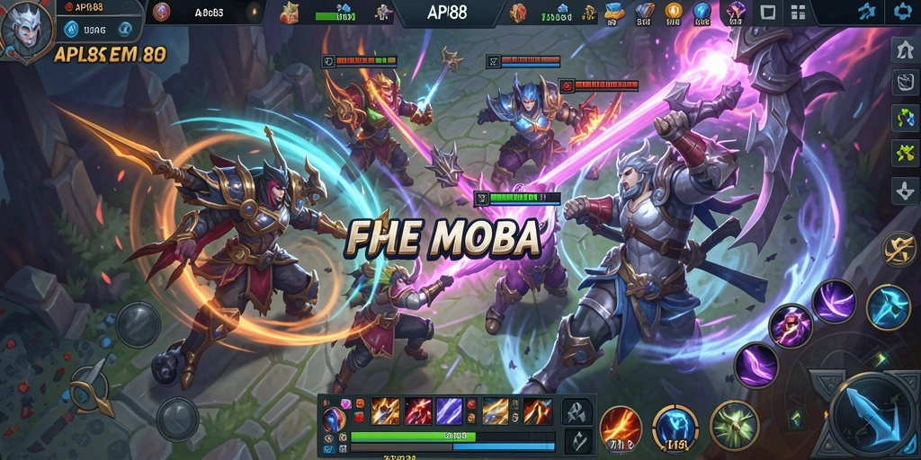 Screenshot gameplay API88 menampilkan pertempuran MOBA yang dinamis.