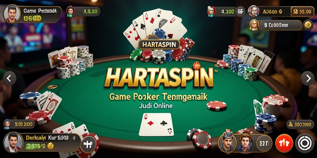 Tampilan gameplay HARTASPIN yang mendebarkan dengan pemain bersaing di meja Poker.