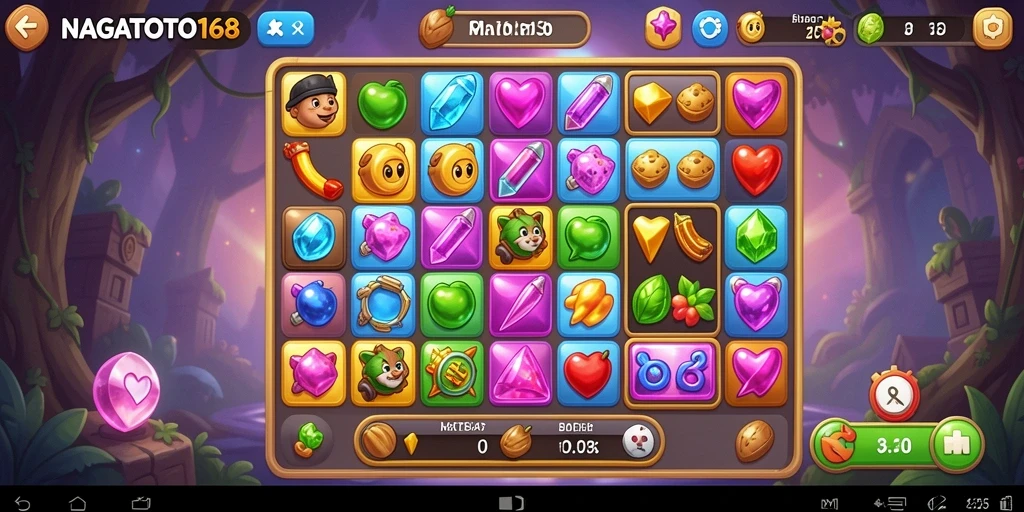 Tangkapan layar utama NAGATOTO168 menampilkan gameplay Match-3 yang seru.