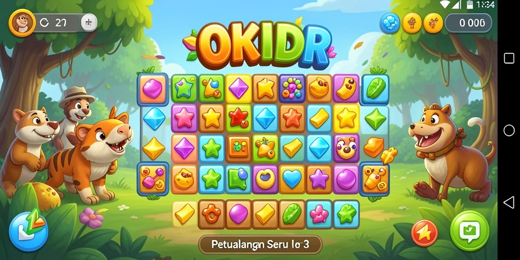 Screenshot utama OKIDR menampilkan momen seru gameplay Match-3.