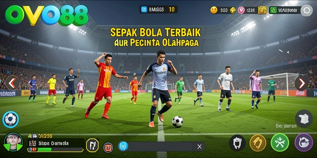 Tangkapan layar gameplay OVO88 menampilkan aksi sepak bola yang seru.