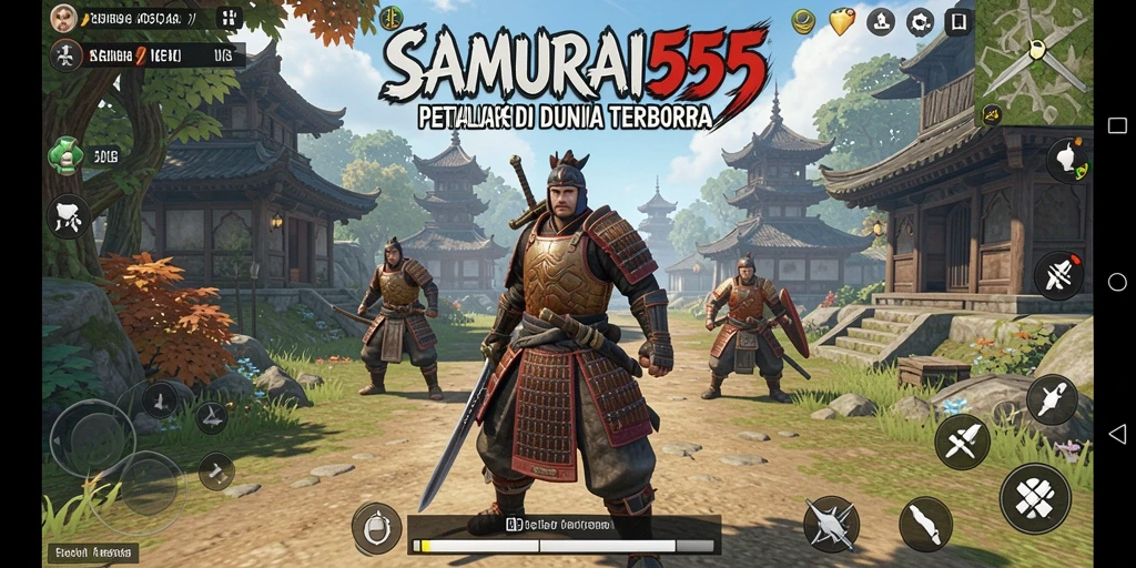 Screenshot gameplay SAMURAI555 yang menunjukkan dunia terbuka yang luas.